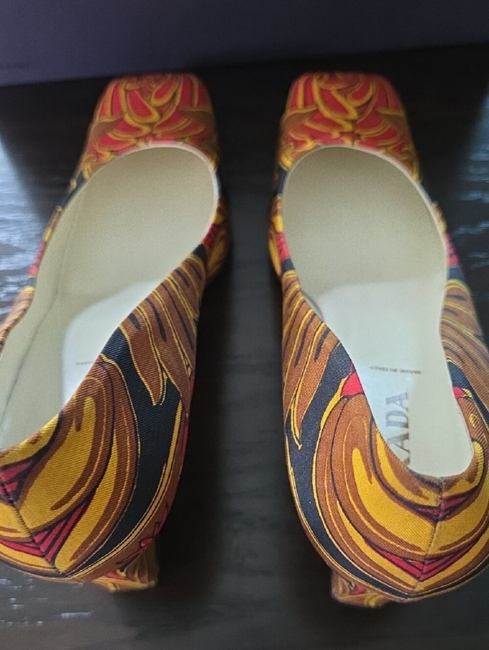 Prada Multicolor Floral Block Heel Pumps - Red, Brown, Gold - Picture 8 of 8